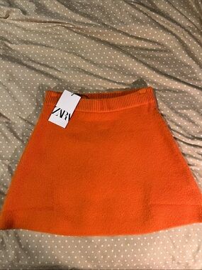 Zara Bright Orange Knit A-Line Mini Skirt
